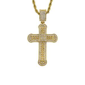 New Dainty Square Design Cross Pendant Jewelry Ice Out Bling Bling Gold Plated Stainless Steel Religious Cross Pendants Necklace
