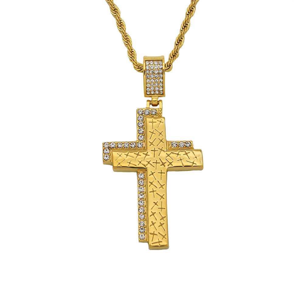 New Ice Out Religious Cross Necklace Stainless Steel Gold Plated Irregular Design Christian Jesus Cross Pendant Necklace Jewelry