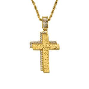 New Ice Out Religious Cross Necklace Stainless Steel Gold Plated Irregular Design Christian Jesus Cross Pendant Necklace Jewelry
