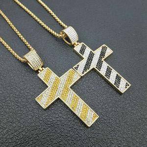 Fashion Simple Personalized Stripe Design Christian Jesus Cross Pendant Necklace Jewelry Stainless Steel Gold Plated Necklaces