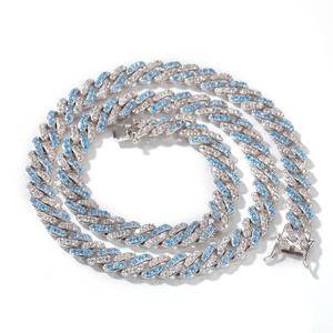 Iced Out 9mm Baby Blue CZ Miami Cuban Link Chain Necklace Two Tone Zircon Cuban Chain Bracelet Bling Bling Hip Hop Women Jewelry