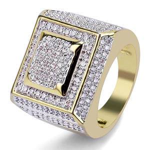 Iced Out Fashion Big Square Design Round CZ Stones Ring Copper Zircon Jewelry Men Women Unisex Hip Hop Square Shape Charm Rings