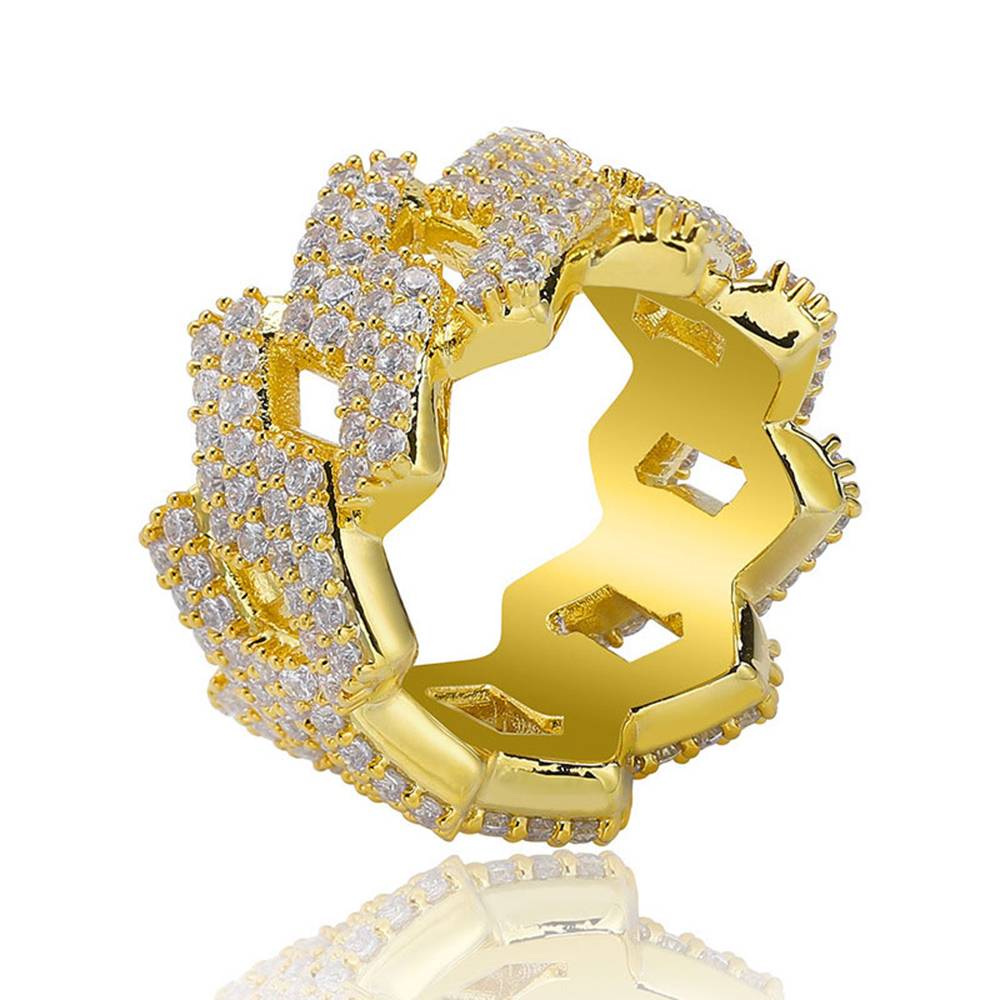 跨境欧美男士菱形几何设计嘻哈戒指微镶满锆石潮人指环珠宝