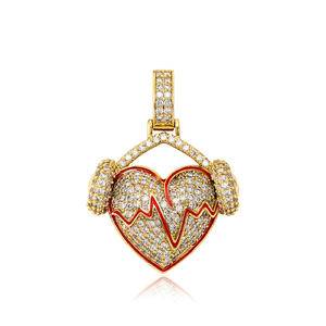 New Iced Out Full Zircon Heart Shape Pendant Charms Hip Hop Jewelry Brass Gold Plated CZ Beating Heart Pendant Necklaces Jewelry