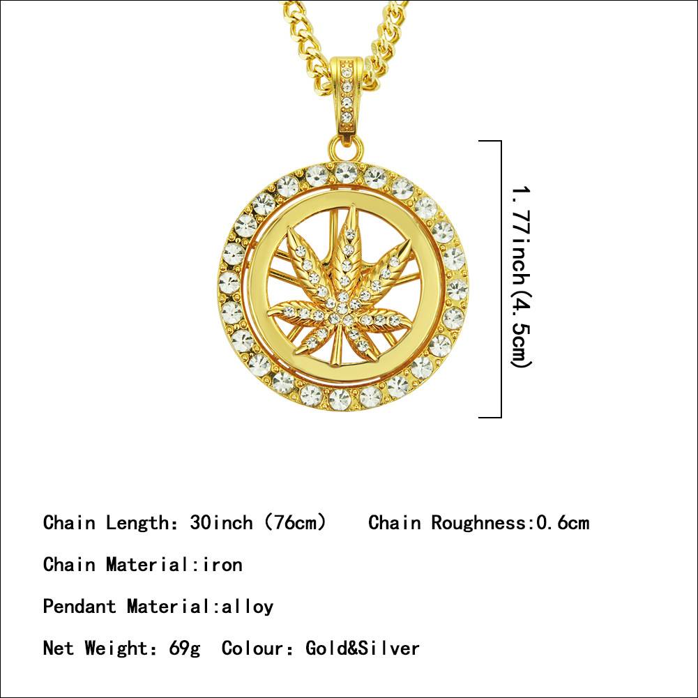 Hot explosions fashion hip-hop diamond maple leaf turntable necklace men's rotatable pendant jewelry.