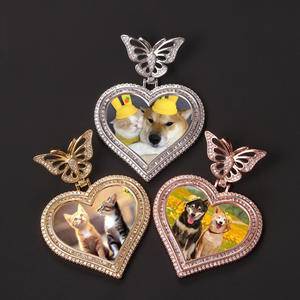 New Exquisite Iced Out Picture Butterfly Hook Pendants Hip Hop Love Heart Frame Men Women Couple Photo Pendant Necklace Jewelry