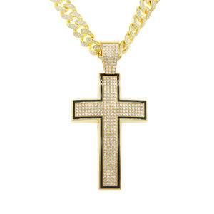 European and American hip-hop men's domineering full diamond cross pendant Cuba chain necklace accessories hipster personality hip-hop jewelry.