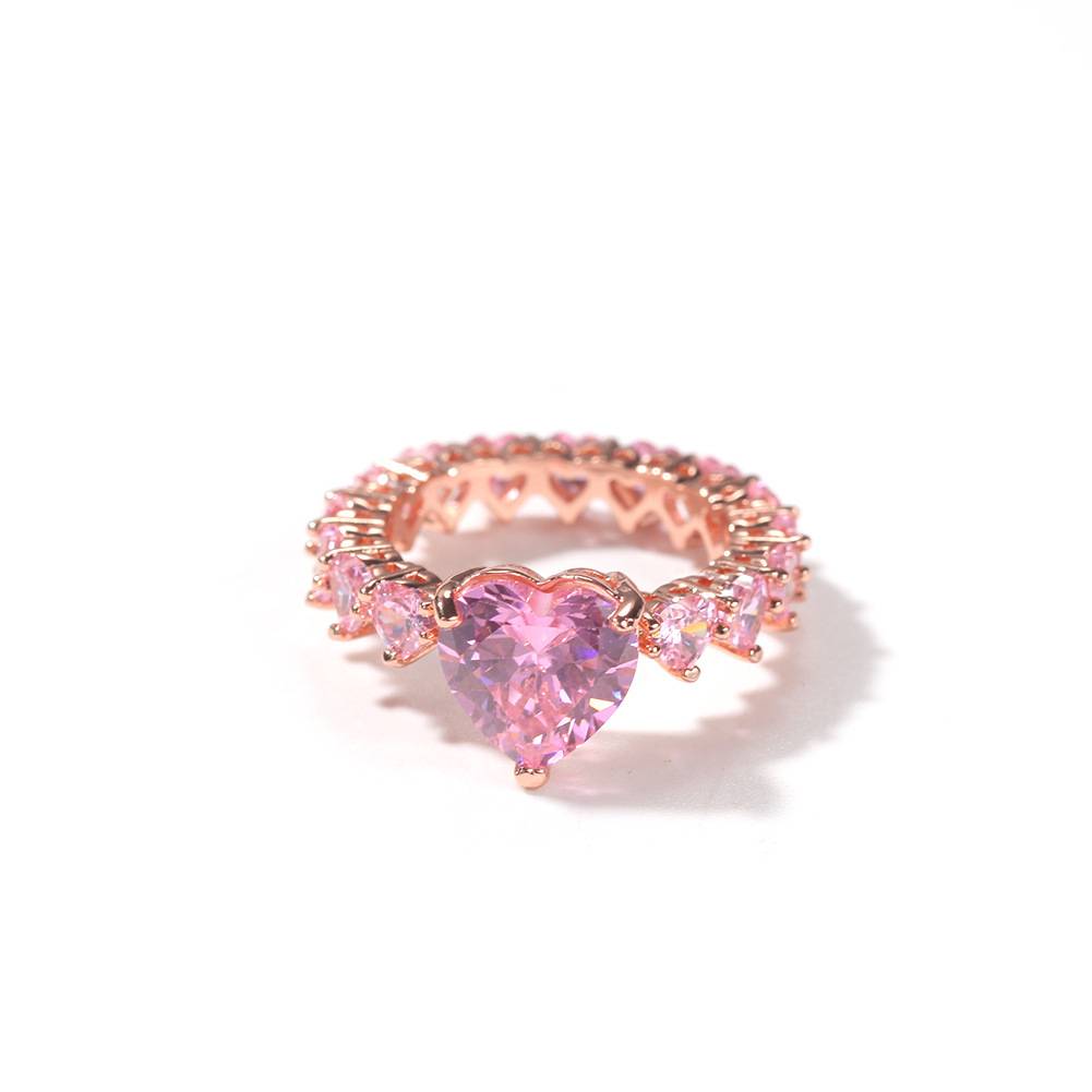  新品锆石戒指时尚气质大小爱心满锆女士戒指小众设计感潮礼物