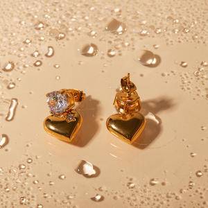 INS trend minimalist geometric series 18k gold stainless steel smooth zircon love pendant earrings jewelry
