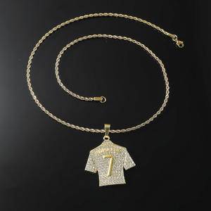 Trend hip-hop personality trend studded with diamond 7th jersey pendant stereo men's necklace