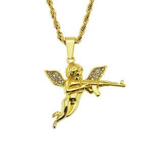 Revenge angel diamond pendant necklace men's angel gun accessories pendant jewelry