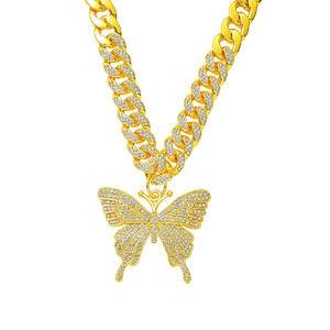 New Butterfly Necklace advanced feeling full of diamond fashion Joker INS wind Cuba chain necklace cross-border jewelry.