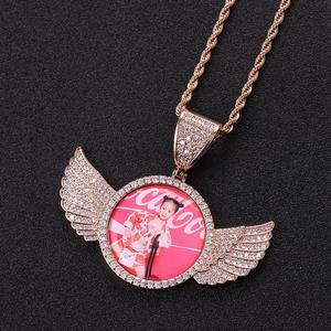 European and American angel wings photo frame pendant full of zircon jewelry hip-hop necklace jewelry