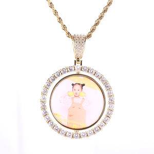 Trend hip-hop memory photo DIY rotatable double-sided pendant micro-inlaid zircon hipster round small pendant