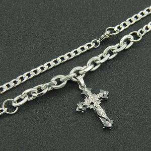 INS wind O-chain titanium steel diamond-encrusted three-dimensional cross pendant necklace cold wind sweet cool tide necklace