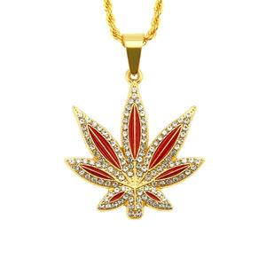 Punk Hip-Hop Jewelry Necklace Painting Oil-Studded Maple Leaf  Pendant