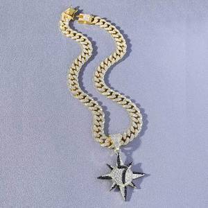 Fashion Personality Trend Of The Golden Sun Digital 7 Diamond Pendant Cuba Chain Jewelry.
