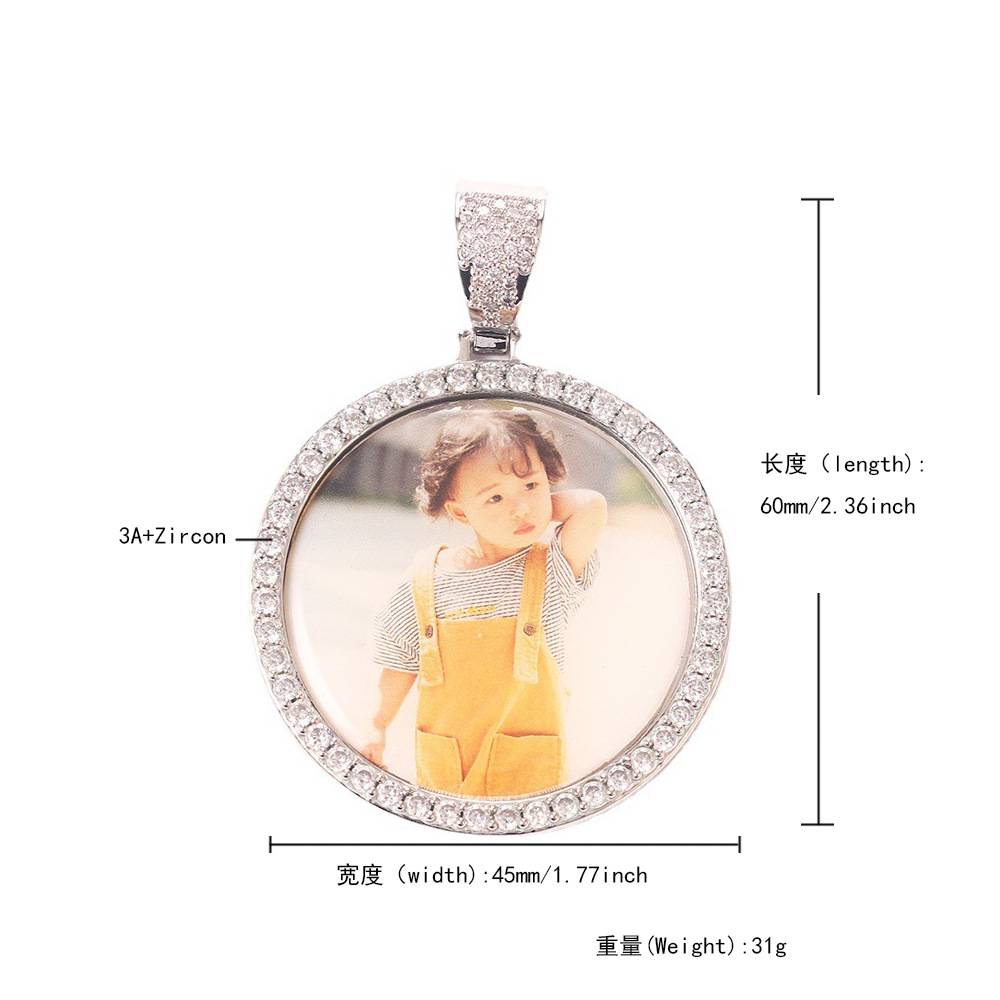Personalized Custom Hip-Hop Large Round Photo Pendant Copper Inlaid Zircon DIY Creative Photo Frame Men And Women Necklace