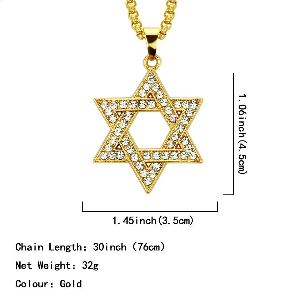 Fashion Hip Hop Men's Hollow Diamond Six-Pointed Star Pendant Necklace Party Gift