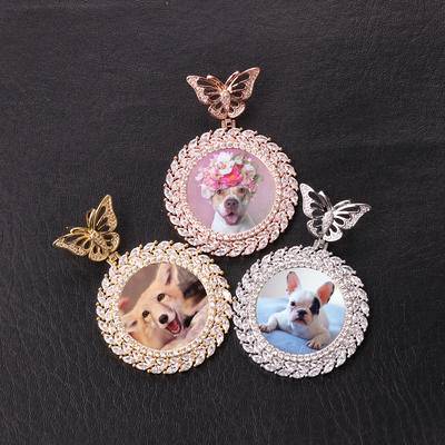 Hip Hop Style Leaf Design Custom Photo Memory Frame Butterfly Hook Pendant Necklace Iced Out Personality Picture Charm Pendants