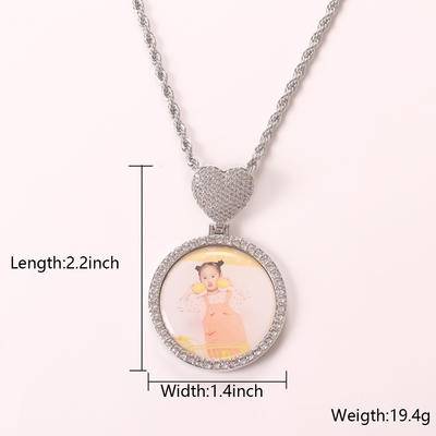 Personalized Custom Fashion Heart-Shaped Buckle Pendant Necklace Memory Photo Frame Men And Women Hip-Hop Commemorative Gift