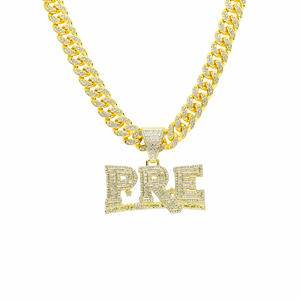 Fashion Full Diamond Letter PRE Pendant Necklace Men's Punk Wind Cuba Chain Accessories Personalized Jewelry