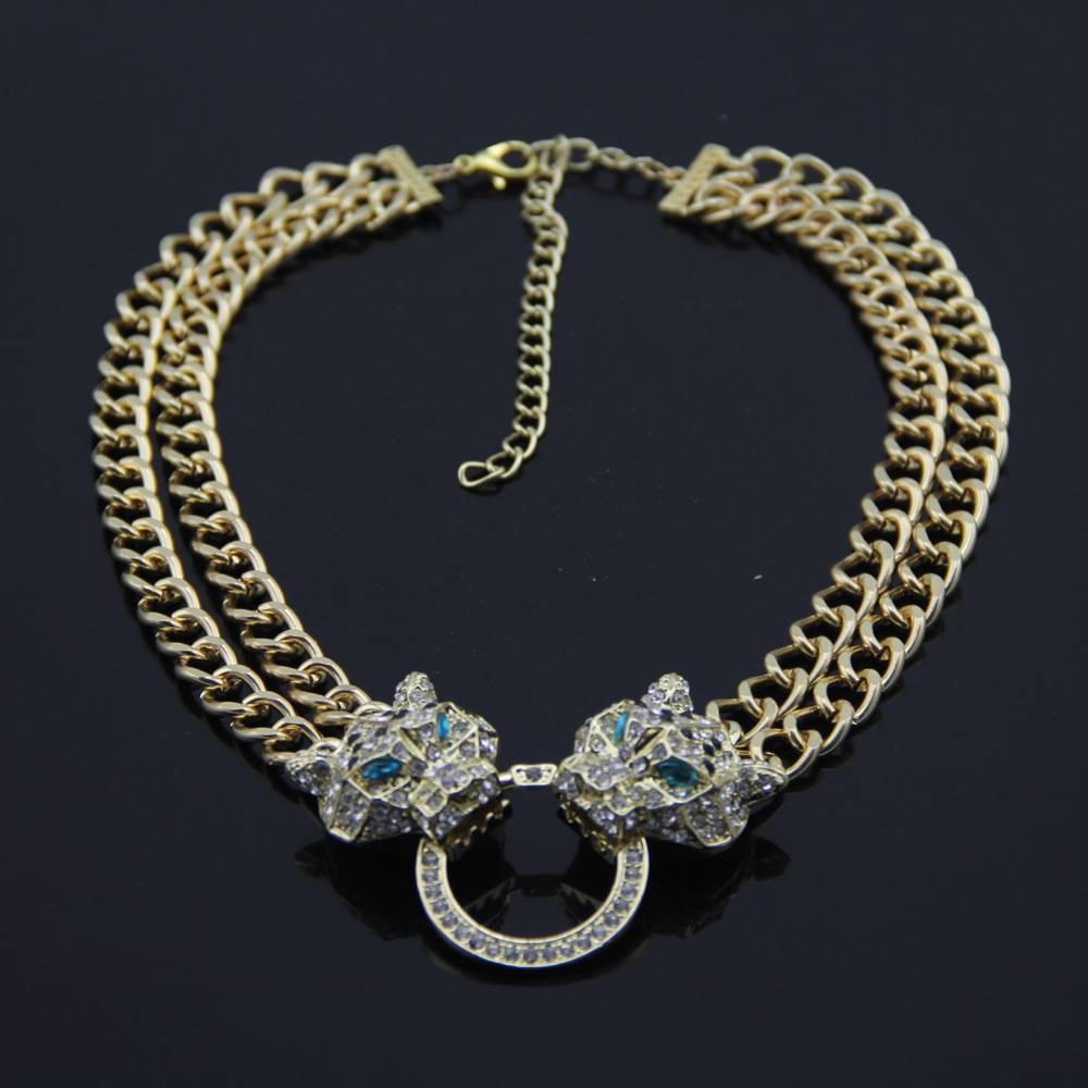 Fashion Necklace Leopard Head Full Diamond Pendant Female Short Clavicle Chain Party Special