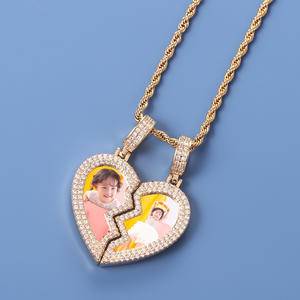 Fashion DIY Memory Custom Photo Frame Commemorative Pendant Creative Hip-Hop Heartbreaking Love Splicing Necklace