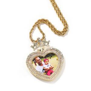 Trend Crown Love Memory Private Custom Photo Frame Pendant Necklace