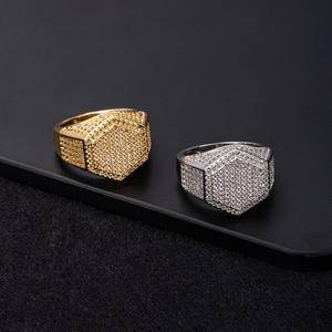 HipHop Luxury CZ Hexagon Ring Jewelry Brass Gold Plated Micro Paved Zircon Men Women Iced Out Hexagonal Engagement Wedding Rings