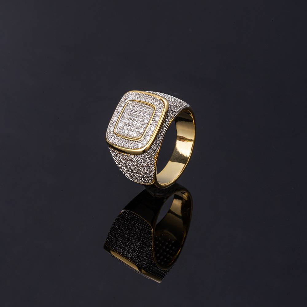 个性嘻哈满钻潮人双色戒指满锆石黄铜金镀多层设计指环