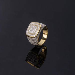 New Hip Hop Bling Iced Out Jewelry Ring Custom Brass Gold Plated Micro Pave CZ Ring Mens Full Zircon Fashion Luxury Square Rings