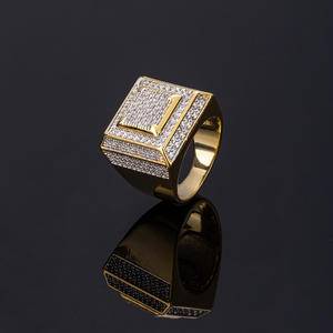 Popular Square Shape Ring Bling Iced Out Zircon Ring Hip Hop Men's Unisex Brass Gold Plated CZ Engagement Wedding Eternity Rings