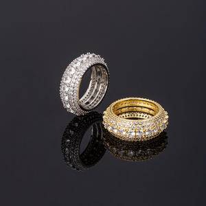New Luxury Hip Hop Ring Brass Gold Plated Iced Out Bling Round Rings Micro Pave Cubic Zircon Rings Party Wedding Elegant Jewelry