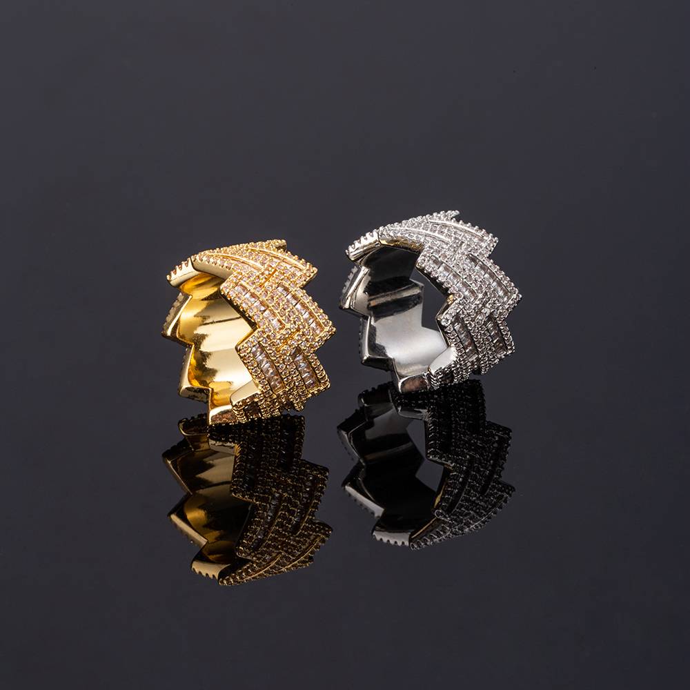New Full Zircon Ladder Square Zirconia Geometric Rings CZ Solid Versatile Personality Brass Gold Plating Engagement Wedding Ring