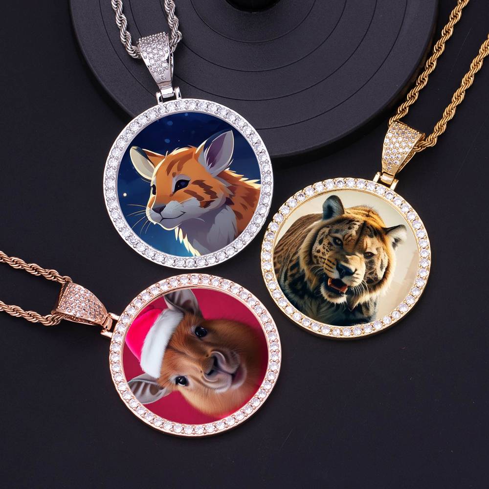 43MM DIY Custom Iced Out Large Round Photo Pendant Brass Cubic Zircon HipHop Personalized Big Pictures CZ Frame Necklace Jewelry