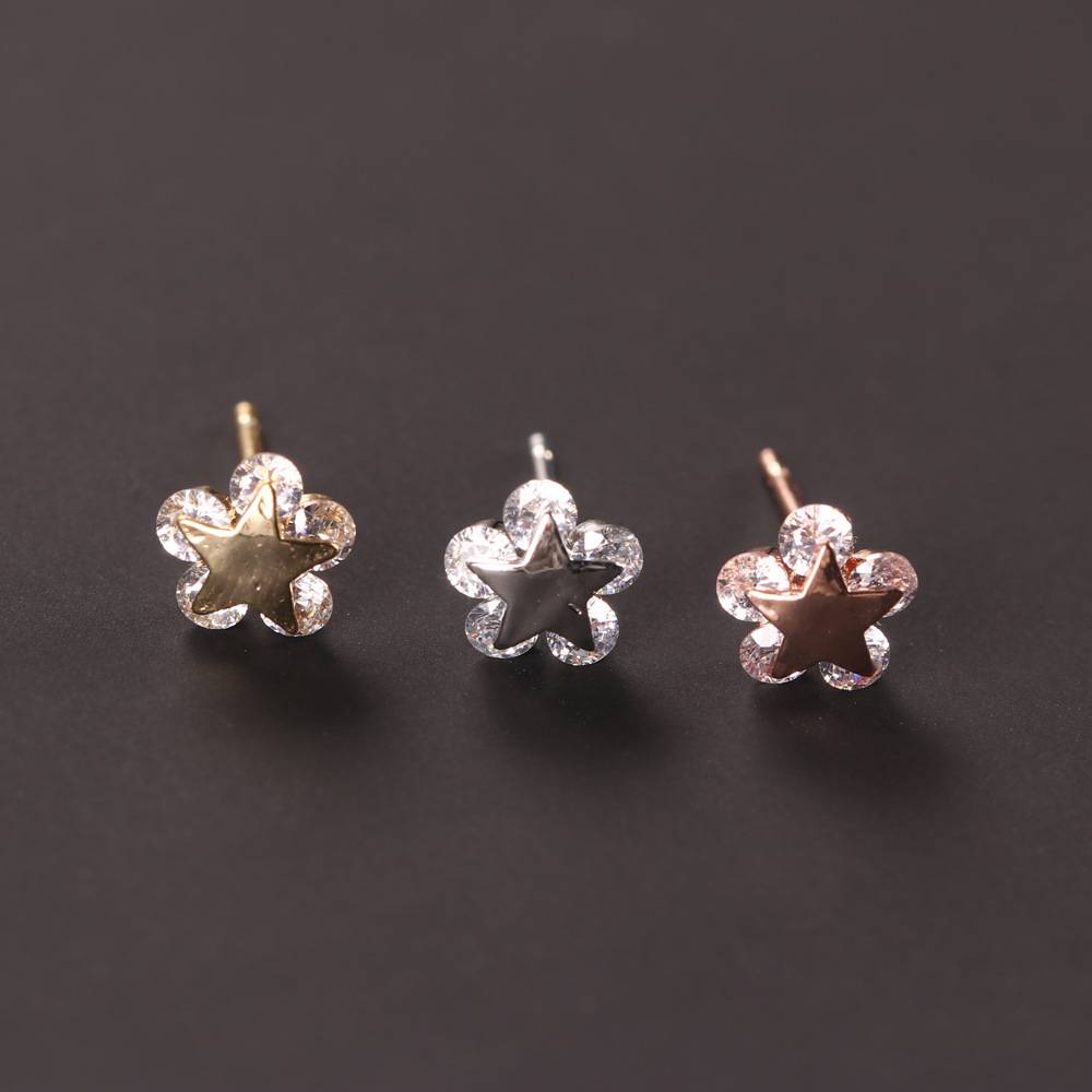 Fashion Five Pointed Star Design Earring Jewelry Ladies Sweet Cute Flower Stud Earrings Girls Trend Elegant Small Ear Jewellery