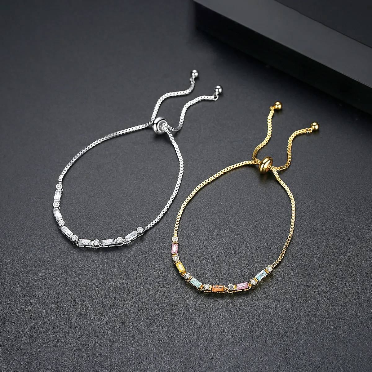 New High Quality Luxury Rainbow Zircon Bracelet Popular Fashion Ladies Lucky Charm Chain Bracelet Adjustable Female Hand Jewelry