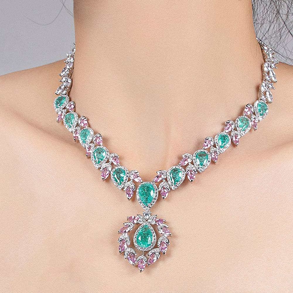 High Quality Women Water Drop Dangle Earrings Necklace Sets Fashion Luxury Ladies Bling Zircon Bridal Wedding Engagement Jewelry