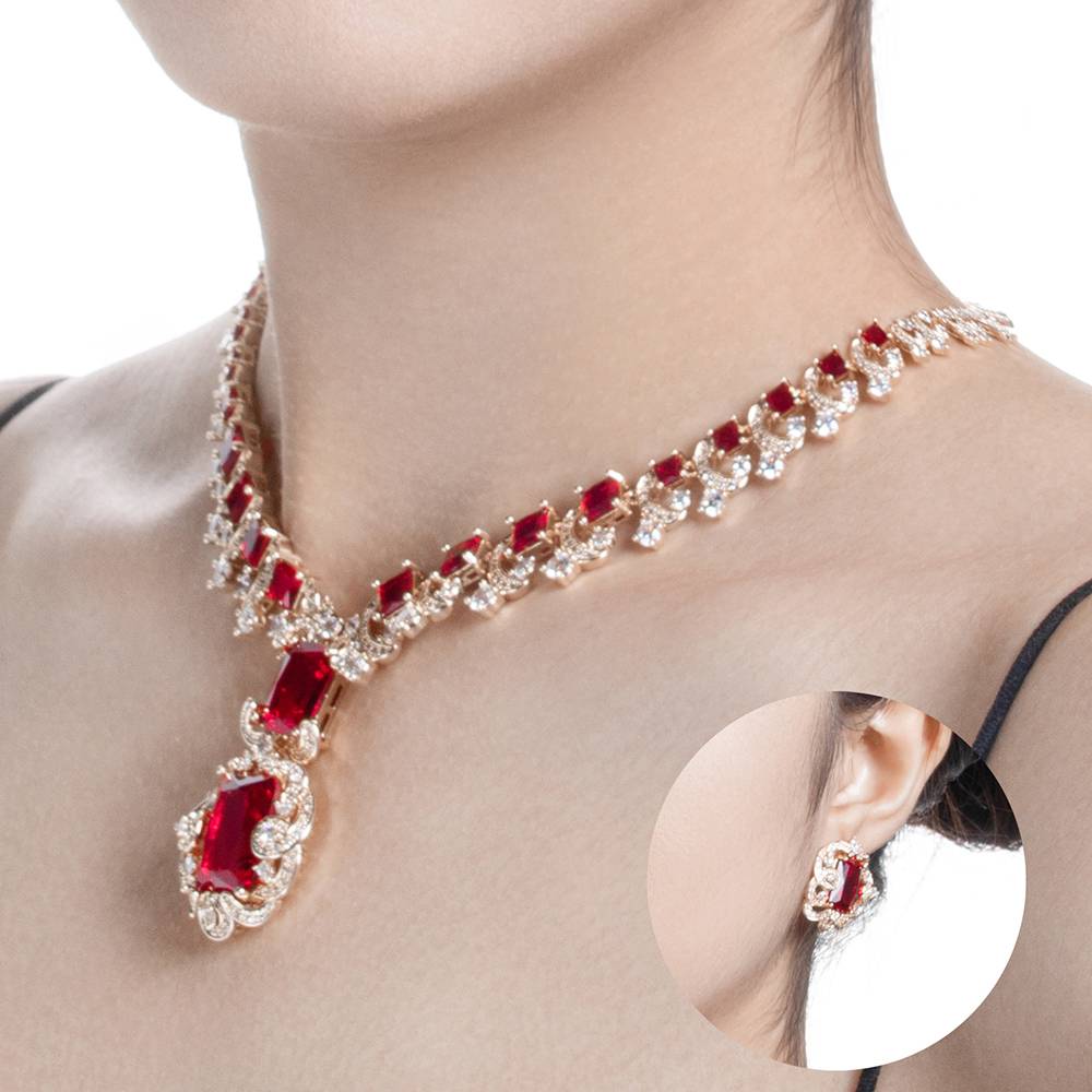 High Quality Luxury Square Pendant Necklaces Earring Sets Ladies Sparkling Zircon Stud Earrings Wedding Engagement Party Jewelry