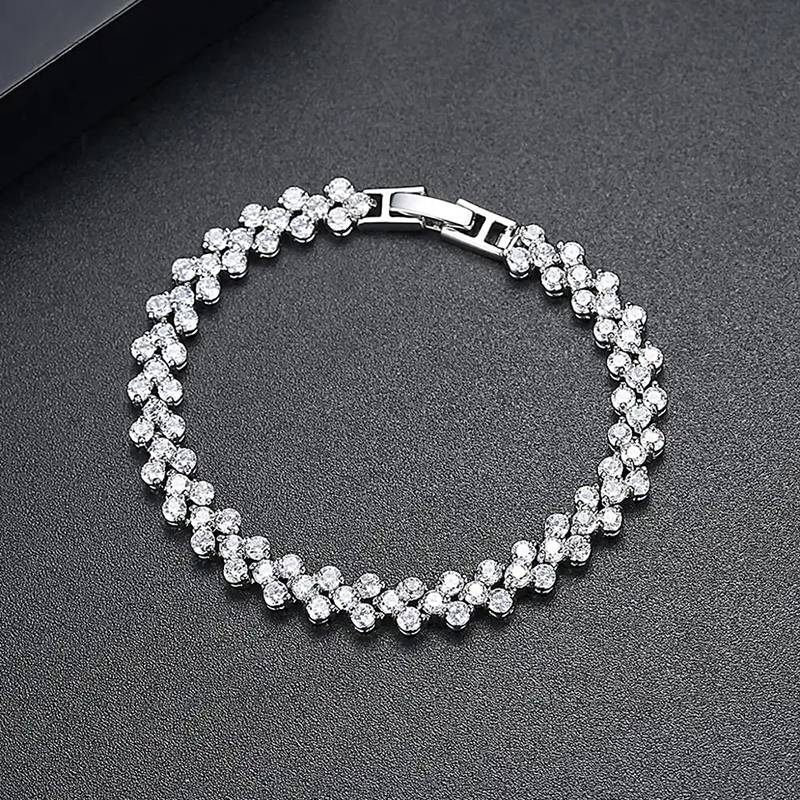 High Quality Luxury Girls CZ Classic Link Bracelet Exquisite Ladies Shiny Cubic Zircon Hand Chain Women Engagement Party Jewelry