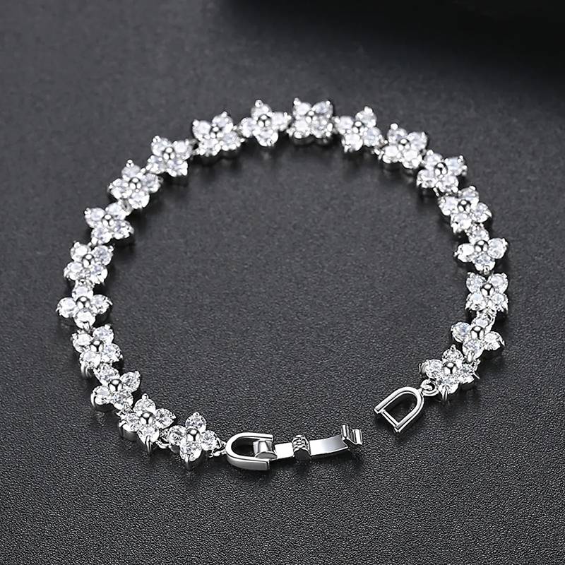 High Quality Luxury Girls CZ Flower Cute Bracelet Exquisite Ladies Shiny Cubic Zircon Hand Chains Women Engagement Party Jewelry