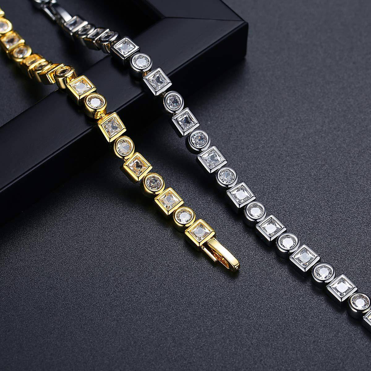 Luxury Unique Square Circular Design Girls Bling Cubic Zircon Bracelets Fashion Women Zircon Adjustable Bracelet Elegant Jewelry