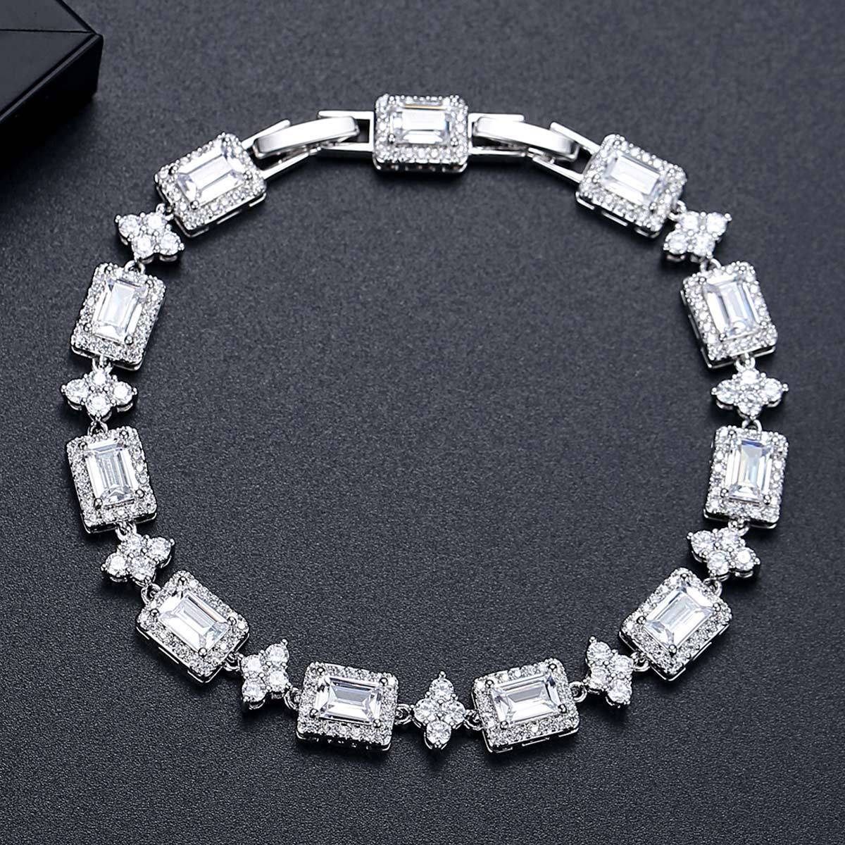New Luxury High Quality Ladies Micro Inlaid Zircon Square Charm Bracelets Women Fashion Adjustable Rectangle Hand Chains Jewelry