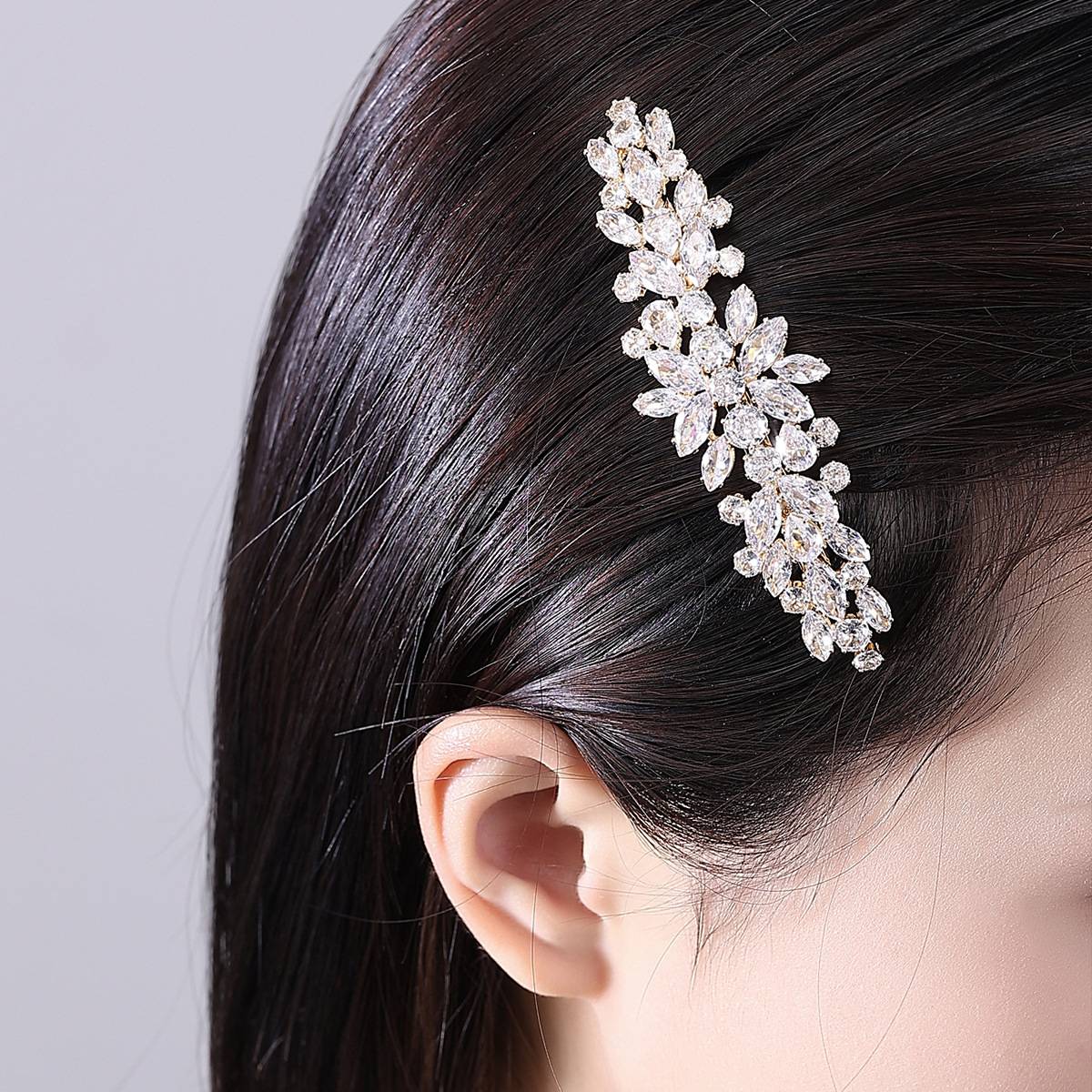 New Luxury Bridal Wedding Hair Pin Fashion Ladies Brass Cubic Zircon Barrettes Woman Trendy Sparkling Elegant Clips Head Jewelry