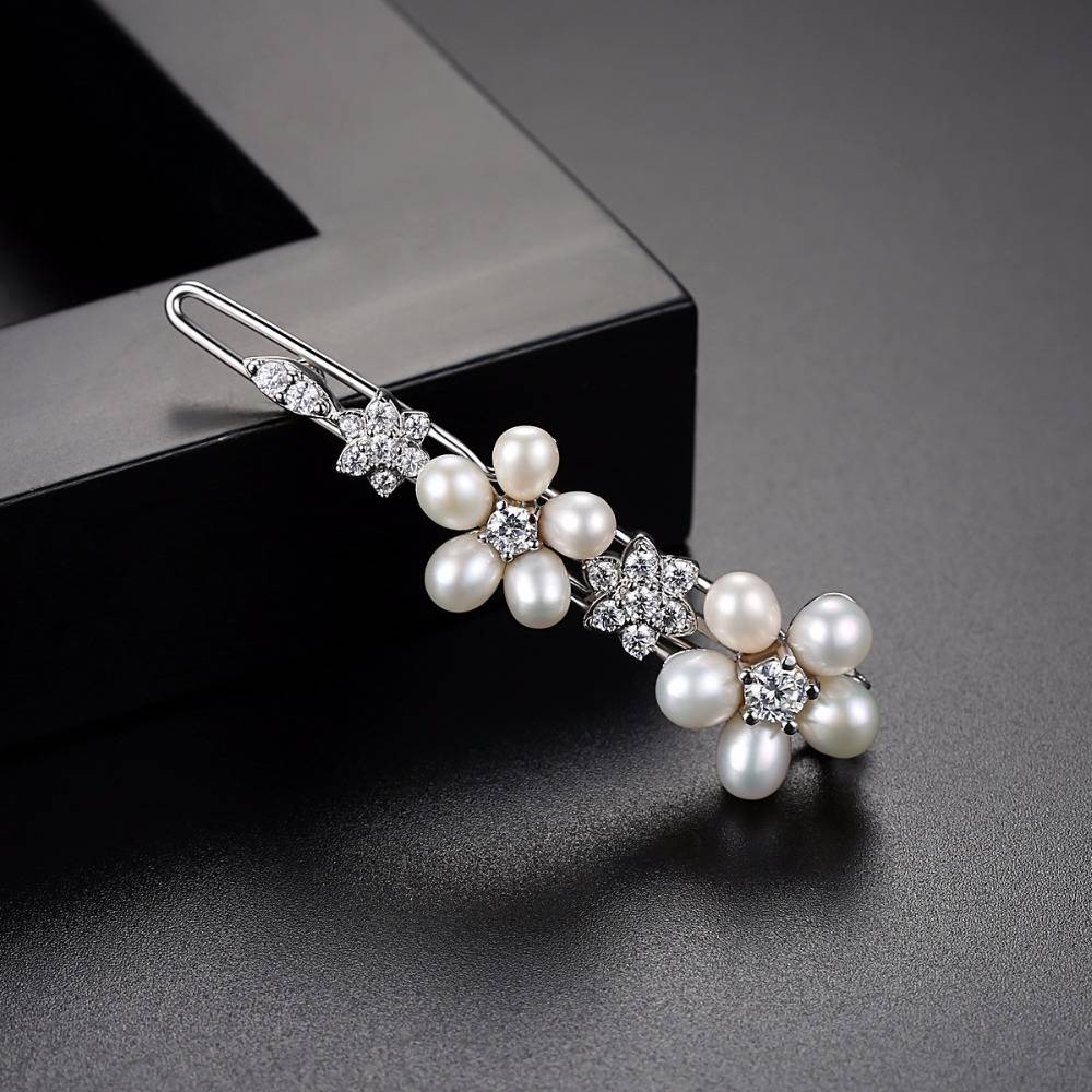 New Luxury Bridal Wedding Pearl Flower Hair Pin Fashion Ladies Zircon Barrette Woman Trendy Sparkling Elegant Clips Head Jewelry