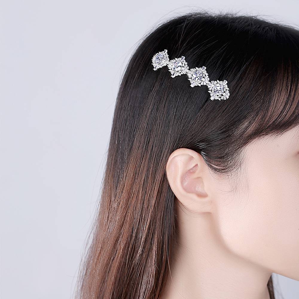 New Luxury Wedding Square Flower Hairpin Fashion Ladies Zircon Barrette Women Trendy Sparkling Elegant Clips Bridal Head Jewelry