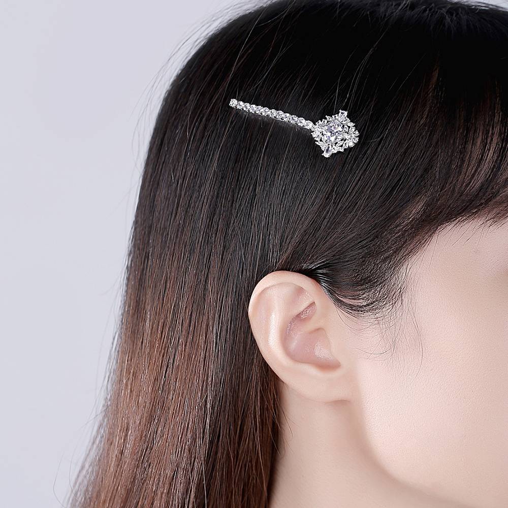 Luxury Wedding Square Flower Hairpin Ladies Zircon Barrette Women Trendy Sparkling Elegant CZ Clips Bridal Hairgrip Head Jewelry