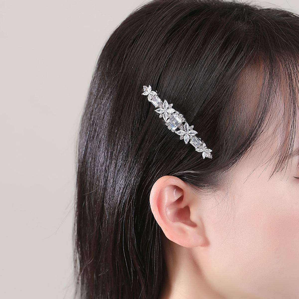 Luxury Wedding Square Hairpins Fashion Ladies Zircon Barrette Woman Sparkling Elegant Flower Clips Hairgrips Bridal Head Jewelry