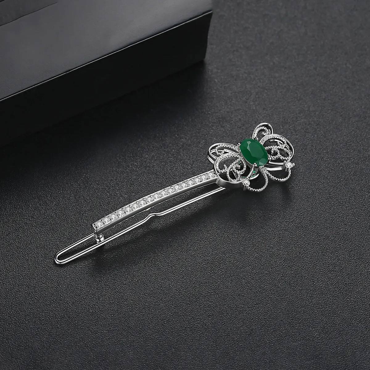 Retro Wedding Chrysoprase Butterfly Hairpin Ladies Zircon Barrette Women Sparkling Elegant CZ Clips Bridal Hairgrip Head Jewelry